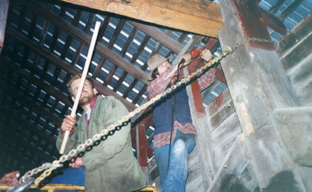 Roddy Road Covered Bridge, installing timber and reshaping of the frame.