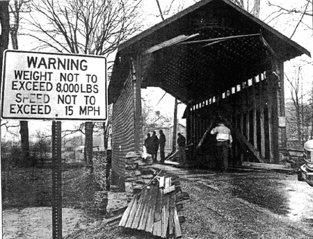 Roddy Road Covered Bridge, note weight and speed limits on bridge.