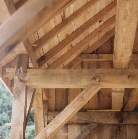 Waterhouse project, timber framing joinery from interior.