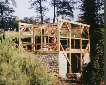The Waterhouse project, a small two story timber frame started on new stone foundation.