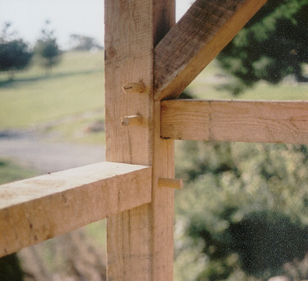 Waterhouse project, timber frame post joinery detail.