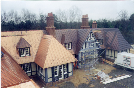 Richmond gabled 20 ounce standing seamed copper roof project.
