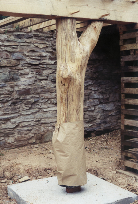 These hand hewn treeposts were a design contribution from Fitzgerald Heavy Timber Construction, Inc.