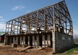 During Construction Showing Repairs Being Made to Timberframe