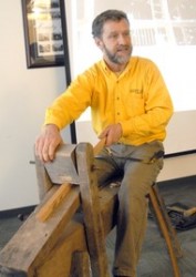 Barn restoration and preservation specialist Dean Fitzgerald explains the construction principles found in old barns common to the region during a seminar.  (Photo by Skip Lawrence)