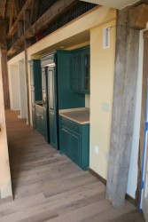 Built In Cabinets Finish Compliment the Beauty of the Heavy Timbers Around Them