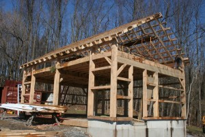 Frame Complete With Roof -- Gable Showing Framing for Pedestrian Door