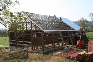 New standing seam metal roofing being installed