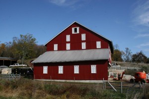 Southern face with fresh paint on the wagon shed.