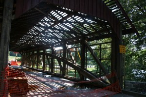West roof and siding remover -- Clear view of Burr Arch Truss